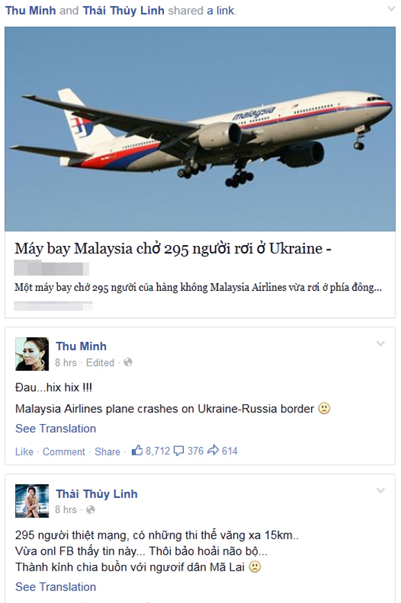 Chuyện làng sao - Sao Việt gửi lời chia buồn tới hành khách chuyến bay MH17 (Hình 3).