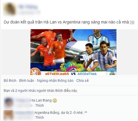 Fan hâm mộ đua nhau dự đoán tỷ số giữa tuyển Hà Lan và Argentina