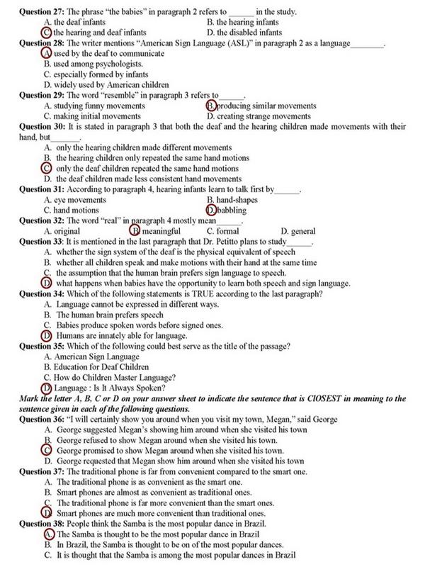 Đáp án đề thi ĐH - Đáp án đề thi cao đăng môn Tiếng Anh khối A1, D năm 2014 (Hình 3).