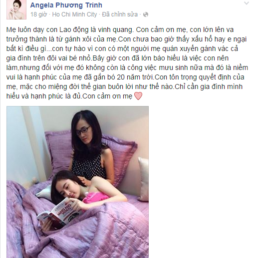 Angela Phương Trinh tự hào về gánh xôi của mẹ