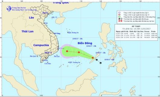 Tin trong nước - Dự báo thời tiết ngày mai 12/1: Vùng áp thấp đi vào Biển Đông
