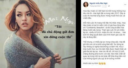 Tin tức - Mai Ngô chính thức rút khỏi Hoa hậu Hoàn vũ Việt Nam 2017