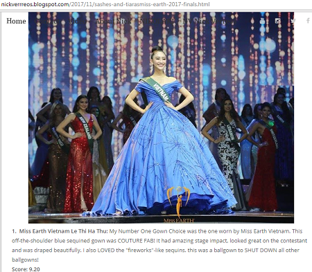 Tin tức - NTK Mỹ chọn đầm dạ hội của Hà Thu đẹp nhất Miss Earth 2017 (Hình 3).