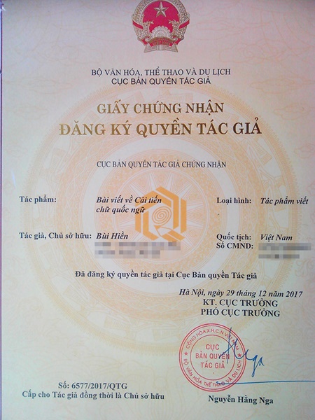 Tin tức - PGS.TS Bùi Hiền đã được cấp giấy chứng nhận bản quyền cho “Tiếq Việt”