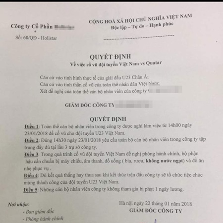 Tin trong nước - Cổ vũ U23 Việt Nam đá bán kết, nhiều công ty cho nhân viên nghỉ làm (Hình 2).