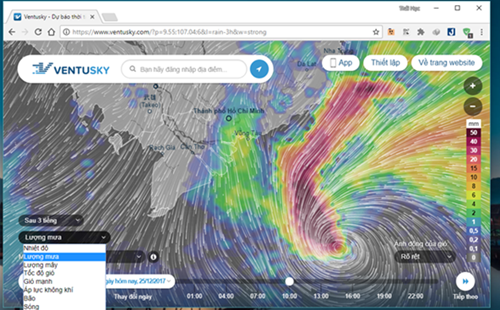Tin tức - Theo dõi trực tiếp hướng di chuyển của bão Tembin qua ứng dụng Ventusky