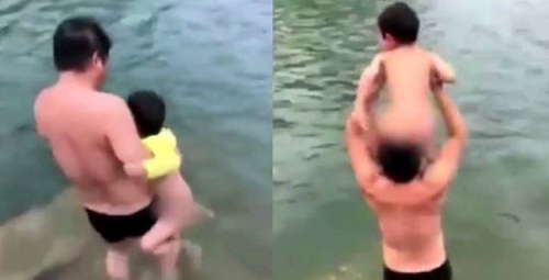 Cộng đồng mạng - Người cha ném con xuống nước để tập bơi gây xôn xao