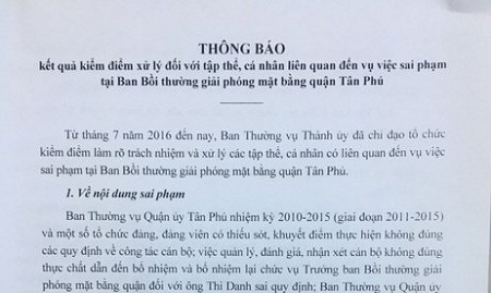Tin trong nước - TP HCM kỷ luật hàng loạt nguyên lãnh đạo quận Tân Phú
