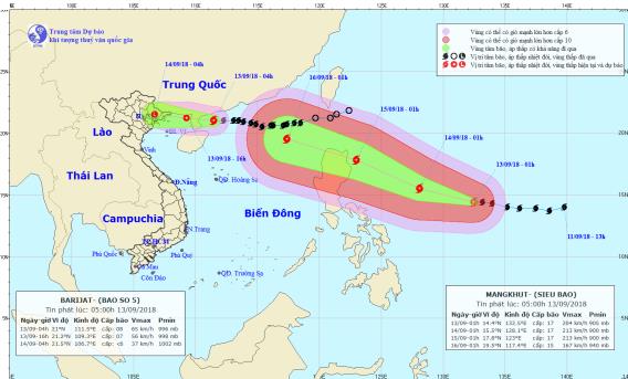 Tin tức - Bão số 5 cách Quảng Ninh 400km, siêu bão MANGKHUT giật trên cấp 17 tăng tốc vào Biển Đông