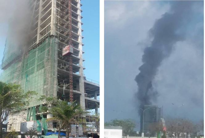 Tin tức - Tòa nhà 18 tầng đang xây bốc cháy, cột khói cao hàng chục mét
