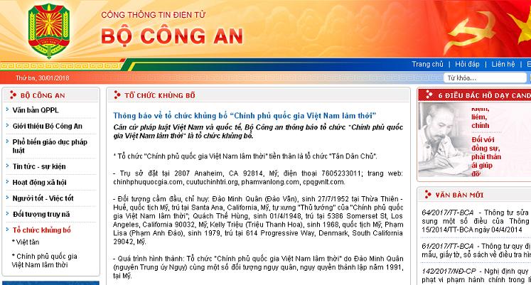 Tin tức - Bộ Công an thông báo về tổ chức khủng bố “Chính phủ quốc gia Việt Nam lâm thời”