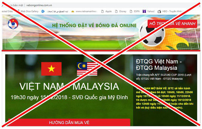 Tin tức - Phát hiện website giả mạo bán vé online chung kết Việt Nam vs Malaysia