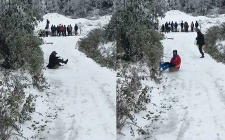 Video - Video: Tuyết phủ trắng Sapa, người dân vui thích chơi trượt tuyết