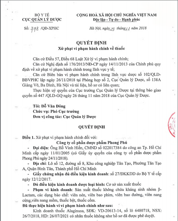 Tin tức - Xử phạt Dược phẩm Phong Phú do kinh doanh thuốc có nhãn không như hồ sơ được duyệt