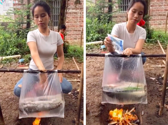 Cộng đồng mạng - Dùng túi nilon nấu cá cực điệu nghệ, cô gái khiến dân mạng 'tròn mắt' ngạc nhiên