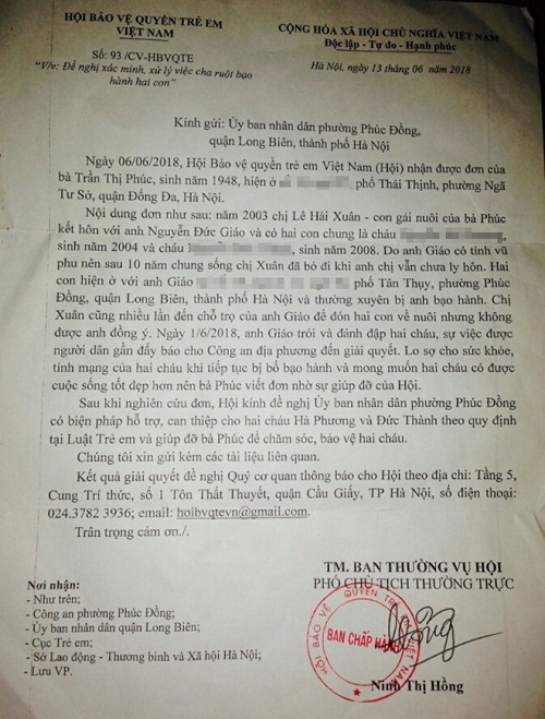 Tin tức - Hà Nội: Bà ngoại viết đơn kêu cứu, tố cáo 2 cháu gái bị bố bạo hành (Hình 2).