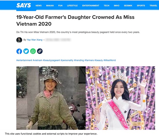 Tin tức giải trí - Truyền thông quốc tế nói gì về xuất thân của tân hoa hậu Việt Nam Đỗ Thị Hà (Hình 3).