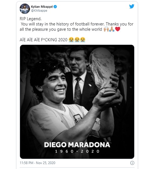 Thể thao - Pele, Messi và các ngôi sao bóng đá tưởng nhớ đến huyền thoại Diego Maradona (Hình 2).