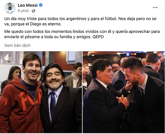 Thể thao - Pele, Messi và các ngôi sao bóng đá tưởng nhớ đến huyền thoại Diego Maradona (Hình 6).