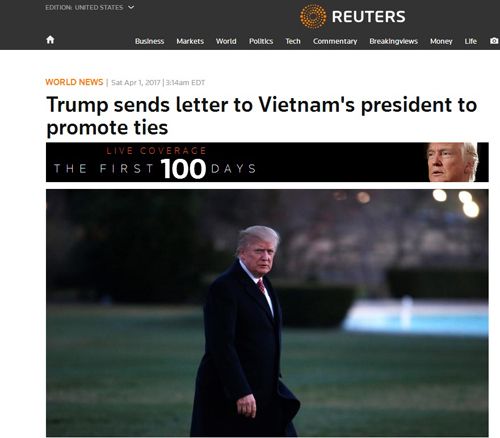 Truyền thông quốc tế đưa tin về thư Tổng thống Mỹ gửi Chủ tịch nước Việt Nam - Ảnh 1