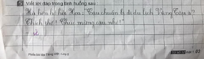 Chuyện học đường - Viết lời đáp cho tình huống trong bài tập Tiếng Việt, cậu bé dùng 1 từ gọn lỏn khiến dân tình 'cười ngất'