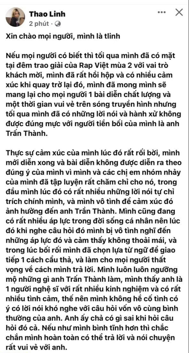 tlinh chinh thuc len tieng sau phan phong van voi tran thanh tai rap viet mua 2 dspl 2