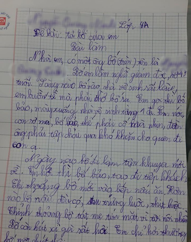 Bài văn tả “bóc phốt” bố của nam sinh lớp 4 khiến cô giáo cũng phải “xỉu ngang”