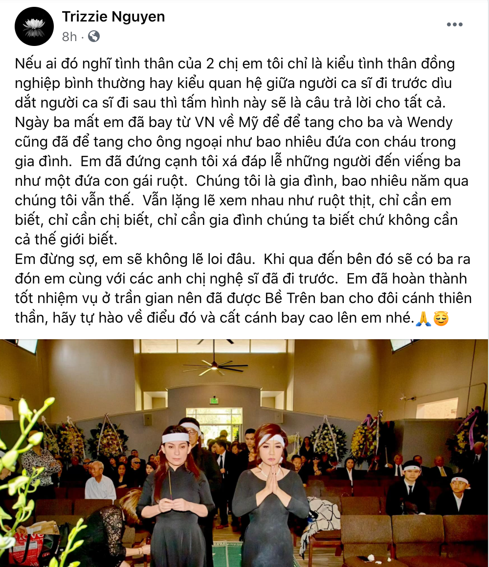 Giải trí - Lễ cầu siêu cho Phi Nhung tại Mỹ: Con gái Wendy Phạm và Trizzie Phương Trinh xúc động ôm nhau khóc (Hình 7).