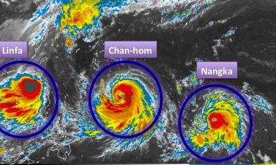 Hình ảnh 3 cơn bão đang cùng lúc hướng vào châu Á