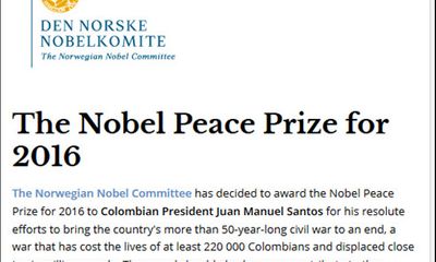 Vì sao Tổng thống Colombia đoạt giải Nobel Hòa bình 2016?