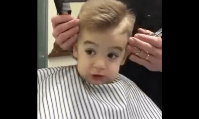 Biểu cảm siêu đáng yêu khi ngồi cắt tóc của cậu bé khiến cả thế giới tan chảy