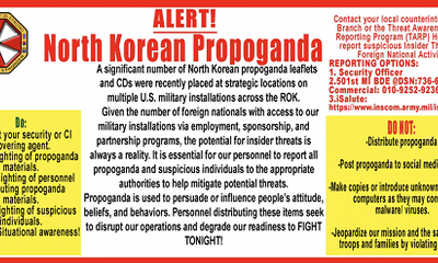 Quân đội Mỹ hoang mang vì tờ rơi Triều Tiên “lạc” vào căn cứ