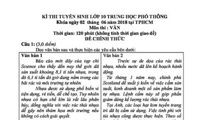 Đáp án, đề thi gợi ý môn Ngữ văn vào lớp 10 ở TP. Hồ Chí Minh