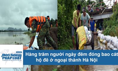 Hàng trăm người ngày đêm đóng bao cát hộ đê ở ngoại thành Hà Nội