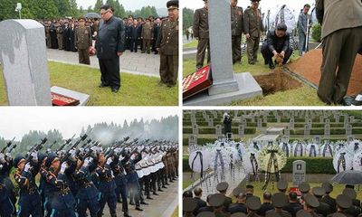 Ông Kim Jong-un đội mưa tham dự lễ tang nguyên soái quân đội