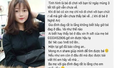 Tin tức thời sự 24h mới nhất ngày 14/2/2019: Thiếu nữ 14 tuổi mất tích bí ẩn khi về quê Nghệ An ăn Tết