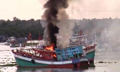 Cháy tàu cá 130 tấn ở Kiên Giang, gây thiệt hại lớn về tài sản