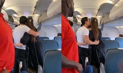 Hồ Ngọc Hà và Kim Lý công khai ôm hôn thắm thiết trên máy bay