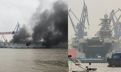 Tàu đổ bộ - sân bay của Hải quân Trung Quốc bốc cháy ở Thượng Hải