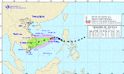 Dự kiến ngày 5/11, bão số 10 vào vùng biển Quảng Ngãi- Khánh Hòa