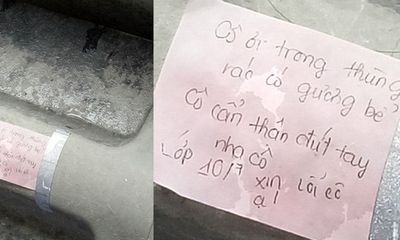 Lỡ tay làm vỡ thủy tinh, các bạn học sinh để lại lời nhắn đáng yêu trên nắp thùng rác