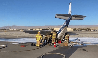 Máy bay Mỹ đột ngột rơi trên đường băng, một nữ phi công bị thương nặng