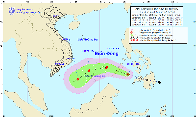 Áp thấp nhiệt đới giật cấp 9 đang tiến vào biển Đông