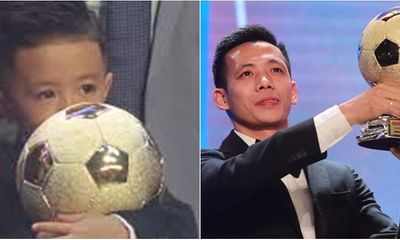 Văn Quyết lần đầu đoạt Quả bóng vàng Việt Nam, con trai ôm chặt giải thưởng của bố