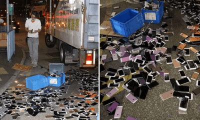 Shipper không may gặp tai nạn, hàng trăm chiếc iPhone văng “tung tóe” trên đường