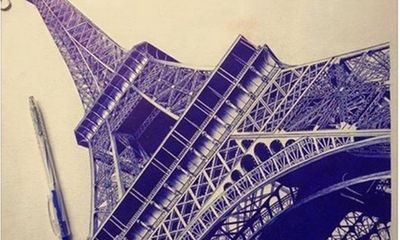 9X xinh đẹp vẽ tháp Eiffel bằng bút bi 