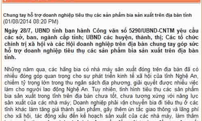 Chủ tịch tỉnh Nghệ An cũng kêu gọi uống bia Sài Gòn