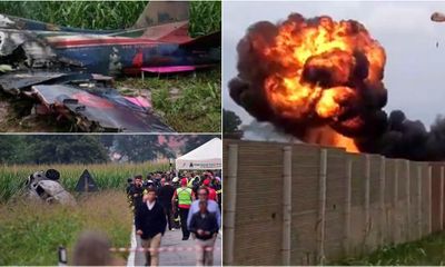 Máy bay quân sự rơi trúng ô tô trong lúc tập biểu diễn, một bé gái thiệt mạng