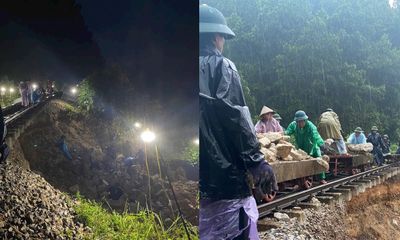 Hơn 100 công nhân trắng đêm khắc phục sự cố sạt lở đường sắt tại Hà Tĩnh