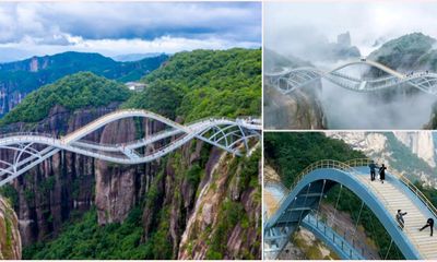 Độc đáo cầu kính dài 100m uốn lượn giữa trời mây tại Trung Quốc